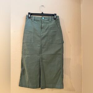 Loft Olive Green Utility Midi Skirt